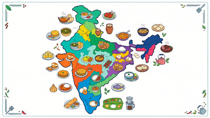 Fototapeta premium Indian Culinary Map Showing Diverse Traditional Food and Regional Dishes