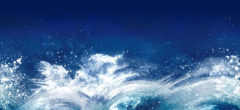 横に繋げてシームレスに使える波 荒れた海の背景フレーム素材