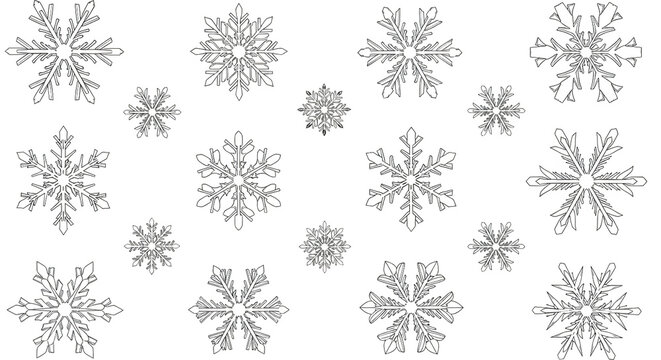 Collection of intricate snowflake vector illustrations isolated on a transparent background for winter holiday design projects