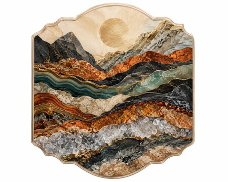 Polished agate stone slice with natural banded patterns and vibrant colors. Semi-precious mineral cross-section for jewelry design and decorative arts
