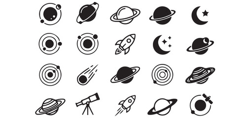 Space Astronomy Icons Set with Planet Rocket Moon and Meteor Vector illustrator eps10 © LATIF