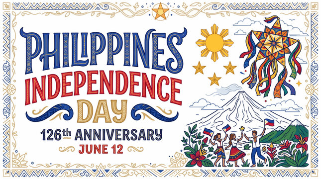 Colorful illustration celebrating with anniversary philippine patriotic _ Philippines Independence Day _ Araw ng Kalayaan ng Pilipinas