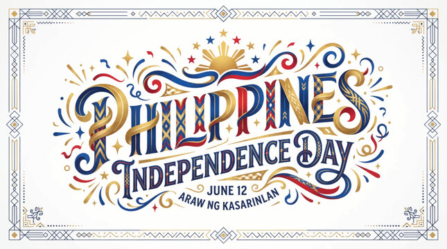 Celebratory vintage illustration design with celebrating philippine bold _ Philippines Independence Day _ Araw ng Kalayaan ng Pilipinas