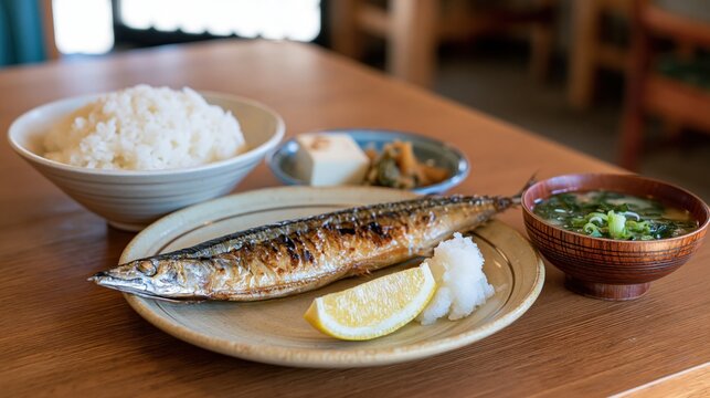 grilled Pacific saury teishoku set