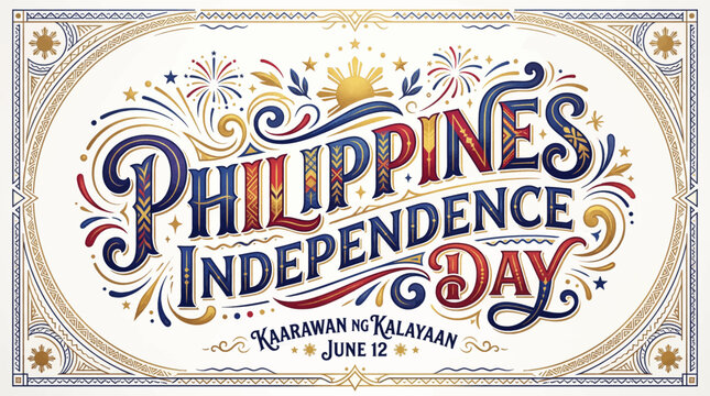 Celebratory illustration with fireworks with philippine vibrant colors _ Philippines Independence Day _ Araw ng Kalayaan ng Pilipinas