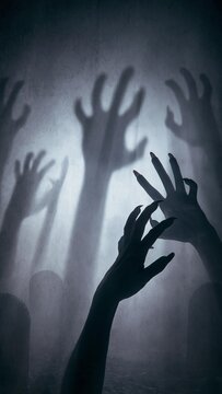 Shadow overlay effect for halloween background with Terrifying scary hands with long nails,Creepy monster claw,silhouette of hands,zombie hand rising out of a graveyard