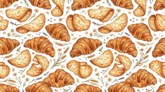 Vintage Croissant and Almond Tuile Pattern
