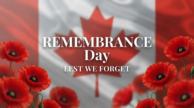 Remembrance day background with red poppies and a canadian maple leaf symbol for canadian veterans memorial day
