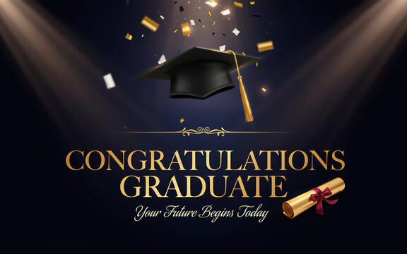 Congratulations Graduate Celebration Banner with Graduation Cap and Diploma