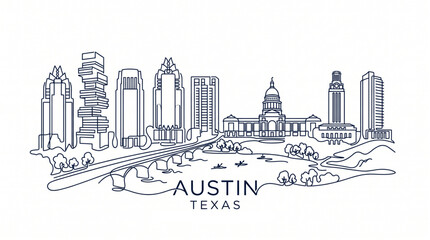 Obraz premium Minimal Austin Texas Skyline Line Art Vector