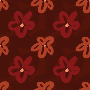 Hand-drawn floral warm strokes in the form of a seamless pattern. Grunge brush texture. Simple daisy.