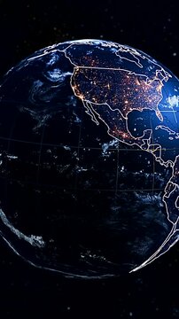 3D Digital Planet Earth Animation Highlighting Nicaragua and Central America Borders Vertical