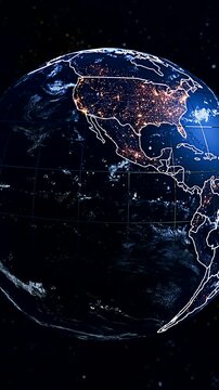 3D Digital Planet Earth Animation Highlighting Panama and Central America Borders Vertical