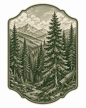 Snow-covered mountain forest landscape in winter. Dense evergreen trees with fresh powdery snow under clear sky.