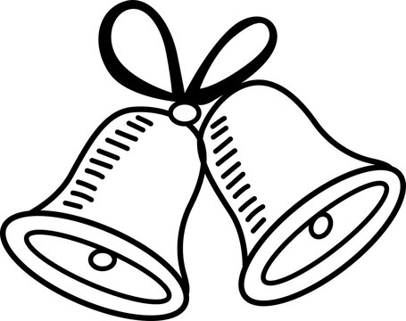 Christmas bells line art . Festive holiday jingle bells isolated icon. PNG Transparent Background