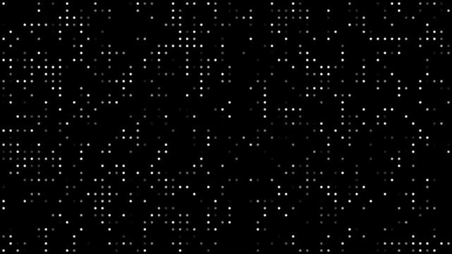 White Halftone Dot Gradient Motion Background with Vintage Grunge Texture. Abstract 2D Digital Pattern on Black Screen for Motion Graphics, Futuristic Technology Visuals, Modern UI Design, Creative 4k