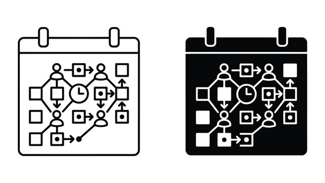 Workflow process flow chart within a calendar icon set with workflow, flowchart