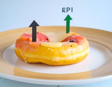 Glazed Donut with Arrow Toppers Representing Financial RPI Index Growth