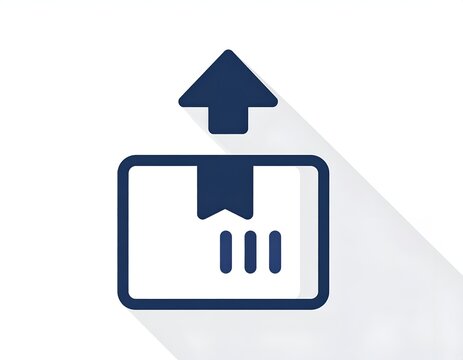Minimalist vector icon of a cardboard delivery box with an upward pointing arrow