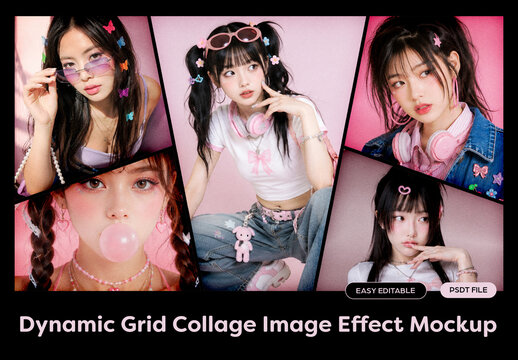 Dynamic Grid Collage Image Effect Mockup