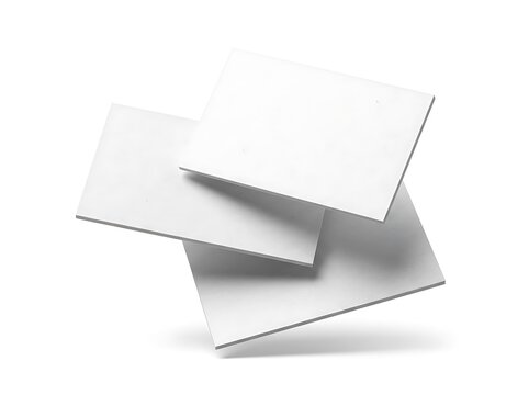 Three blank white business cards floating and overlapping for professional branding presentation mockup