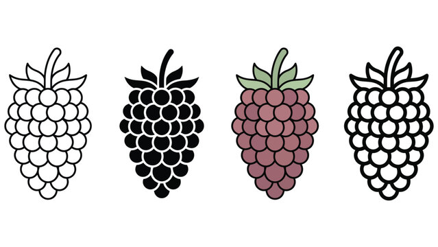 Four blackberries in different artistic styles