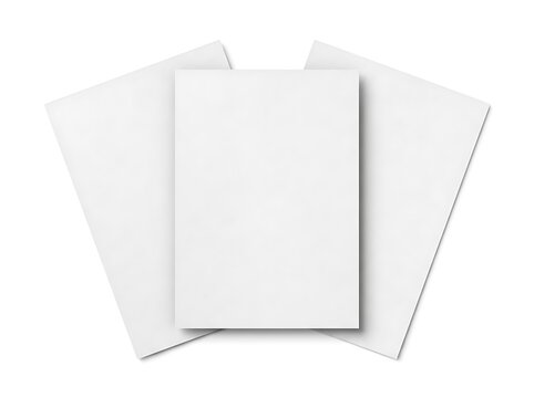 Three blank white paper sheets arranged in a stack for design mockup