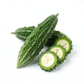 Fresh bitter melon or bitter gourd isolated on white background