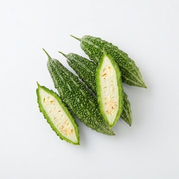 Fresh bitter melon or bitter gourd isolated on white background