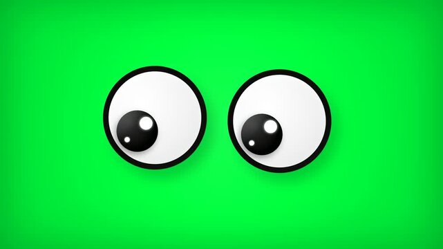 Cartoon Googly Eyes Animation Blinking and Moving on Green Screen Background for Video Editing