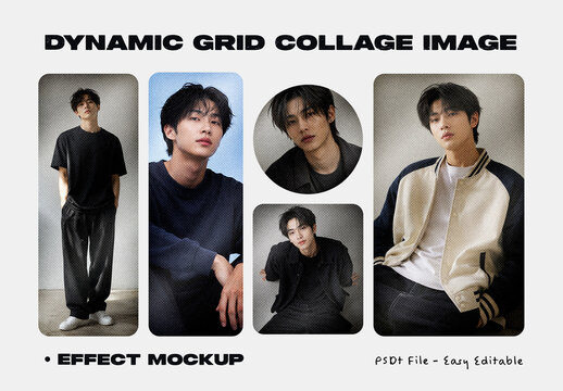 Dynamic Grid Collage Image Effect Mockup