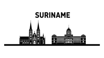 Fototapeta premium Minimalist Black Skyline Silhouette of Paramaribo Landmarks