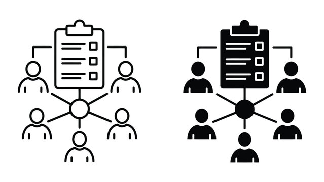 Team management and task delegation icon set with management, delegation