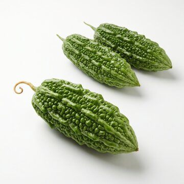 Three fresh bitter melons isolated on white background