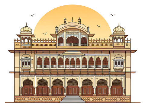 Royal haveli with intricate arches and balconies