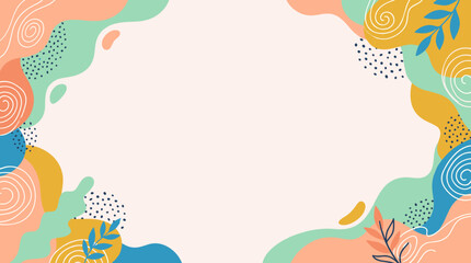 Fototapeta premium Abstract vector background with organic shapes, leaves, and hand-drawn elements in pastel palette