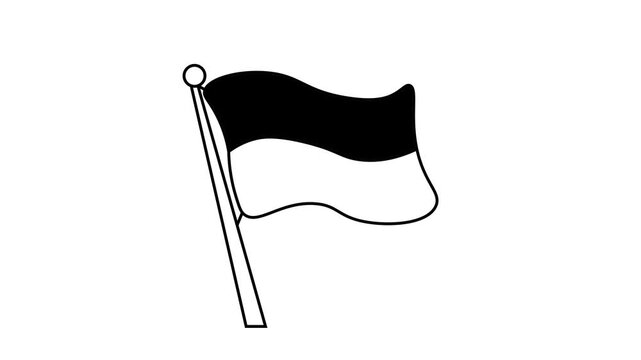 A static 2D illustration of a black-and-white wavy flag on a pole remains completely motionless, with no internal animation or movement of the object.