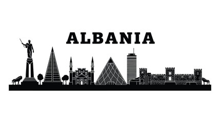 Obraz premium Albanian City Skyline Silhouette Graphic Art Urban Landscape