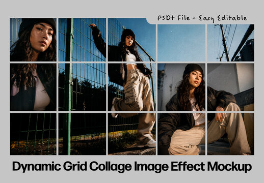 Dynamic Grid Collage Image Effect Mockup
