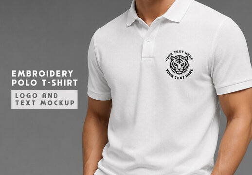 Embroidery Polo T-Shirt Logo And Text Mockup