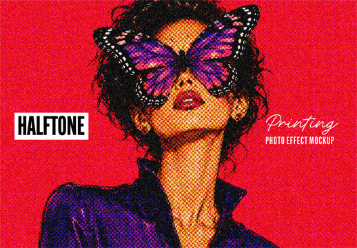 Halftone Printing Photo Effect Mockup