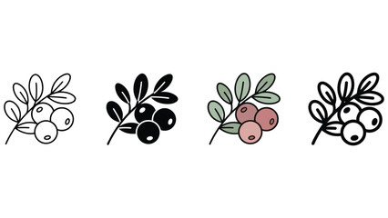 Illustration of berry branches with leaves in four styles © MD