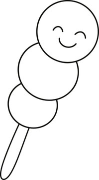 Cute Three Dango Skewer Line Art Minimalist Japanese Mochi Rice Cake Cartoon Coloring Page