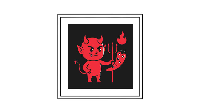 Cute devil cartoon holding pepperoni