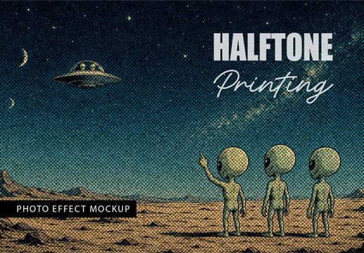 Halftone Printing Photo Effect Mockup