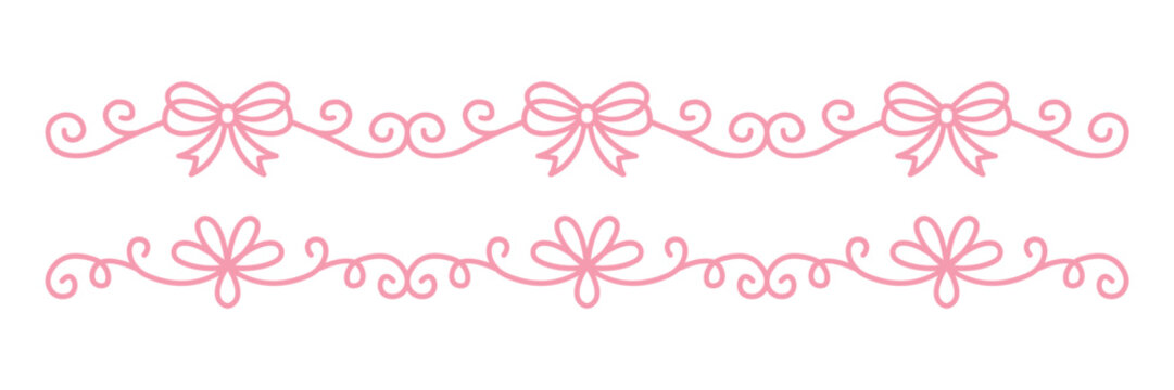 Pastel pink bow and flower dividers for cute graphic design projects