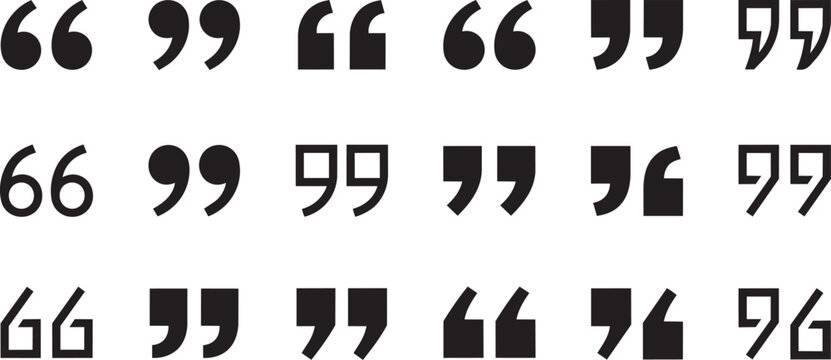 Quotation Marks Vector Set: Black Speech Quote Punctuation Symbol Icons