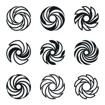 IconaStudio vector black abstract logo icon inspired by magnetic field waves surrounding a central sphere, elegant geometric style, white background