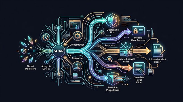 Soar cybersecurity orchestration and automated response workflow diagram