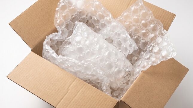 Open Cardboard Box Filled with Large Bubble Wrap Cushioning for Safe Shipping